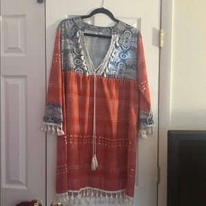 Bohemian Red and Blue Tunic Dress